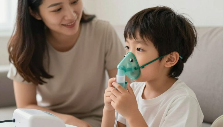 Dziecko z zapaleniem zatok przynosowych podczas inhalacji