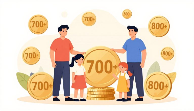 Od kiedy 700 plus na dziecko - ilustracja przedstawiająca polskie rodziny z dziećmi i symbole świadczeń socjalnych